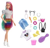 NEW Barbie Leopard Rainbow Hair Doll with