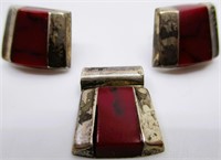 Sterling Silver & Garnet Earrings and Pendant