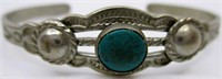 Turquoise & Silver Metal Navajo Childs Bracelet