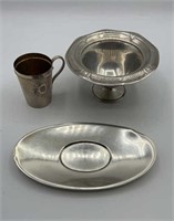 Sterling silver gravy tray, cup & compote