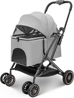 Small Dogs Stroller - PU Wheels  Foldable  Grey