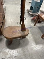 SHORT WOOD STOOL W/ RIFLE-WIRED FOR LAMP
