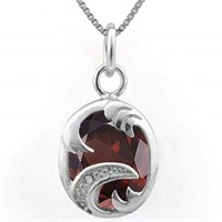 4CT Garnet & Diamond Oval Wave Pendant on Chain in