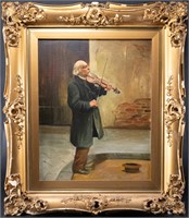 European School "The Fiddler" Polish Oil On Canvas