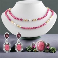 Rhodonite & Rhodolite Garnet 3-piece Jewelry Set
