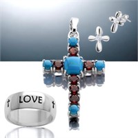 Charming Sterling Silver Cross Jewelry Set