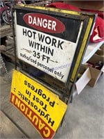 3 SIGN STANDS W/ ASSORTED TIN SIGNS(18X24")