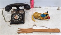 Antique Telephone & Toy Kitty