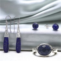 Luxurious Lapis Earrings & Ring Set