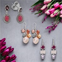 Gemstone & Pearl Sterling Silver Earrings Set of