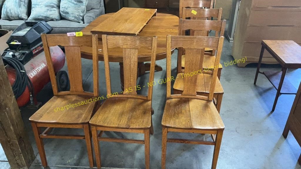Antique Oak tablew/leaf and 6 chairs
