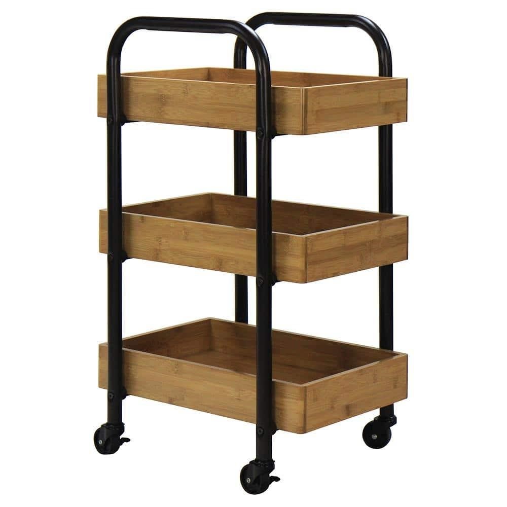 3-Tier Metal Cart with Removable Bamboo Trays