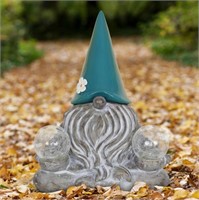 Exhart Solar Gnome  LED Flower Hat  Garden Sculptu