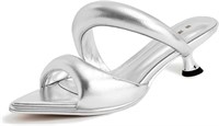 JW PEI Women's Sara Mule Heeled Sandals 8.5 Silver