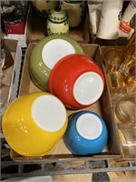 Pyrex mixing bowls primary colors