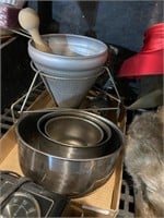 saucer and metal mixing bowl set