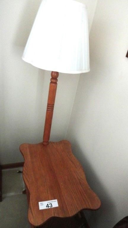 Wood Table / Magazine Rack w/Attached Lamp