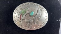 Silver Plated Brass Turquoise & Coral Belt Buckle