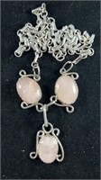24" Navajo Sterling Silver & Rose Quartz Necklace