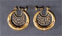 14k Gold Pearl Filigree Hoop Earrings