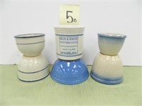 (4) Blue & White Custard Cups, Blue & White Bowl,