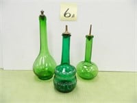 (3) Vintage Emerald Green Barber Bottles