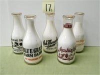 (5) 1 Qt. Milk Bottles - Ash Meadow, Producers,