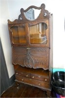 Antique Oak Cabinet w/ Bevelled Glass Mirror