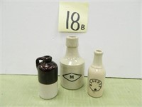 (3) Miniature Crock Bottles - Mercury, Brown &
