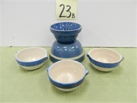 (3) Miniature Blue Band Crock Bowls w/ Wire -