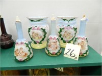 (3) Cherub Design Barber Bottles & (2) Vases