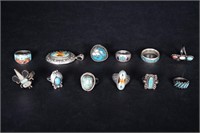 Native American Sterling Navajo Jewelry Group