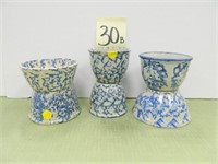 (6) Blue & White Spongeware Crock Pieces -