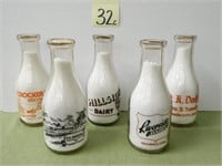 (5) 1 Qt. Milk Bottles - Hillside, O.K., Crocker,