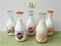 (5) 1 Qt. Milk Bottles - Pearce, Sand Bank Farm,