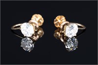 14 Karat Yellow Gold & White Stone Earrings