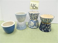 (7) Crock Custard Cups - (4) Blue Sponge, Etc.