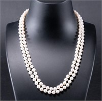 14k Gold Double Strand Pearl Necklace