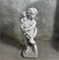 Cement cherub angel garden sculpture 9"w x 28”h
