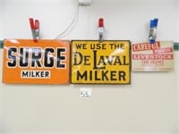 (3) Vintage Tin Signs - De Laval Milker,