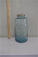 Large Blue Glass Mason's Jar with lid