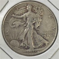 Silver 1946 walking Liberty half dollar