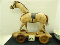 Early Folk Art Carved Wooden Horse Pull Toy