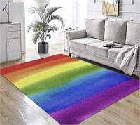 Watercolor Rainbow Area Rug Ultra Soft Faux Wool