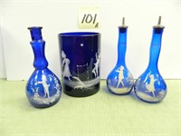 (3) Cobalt Blue Mary Gregory Barber Bottles &
