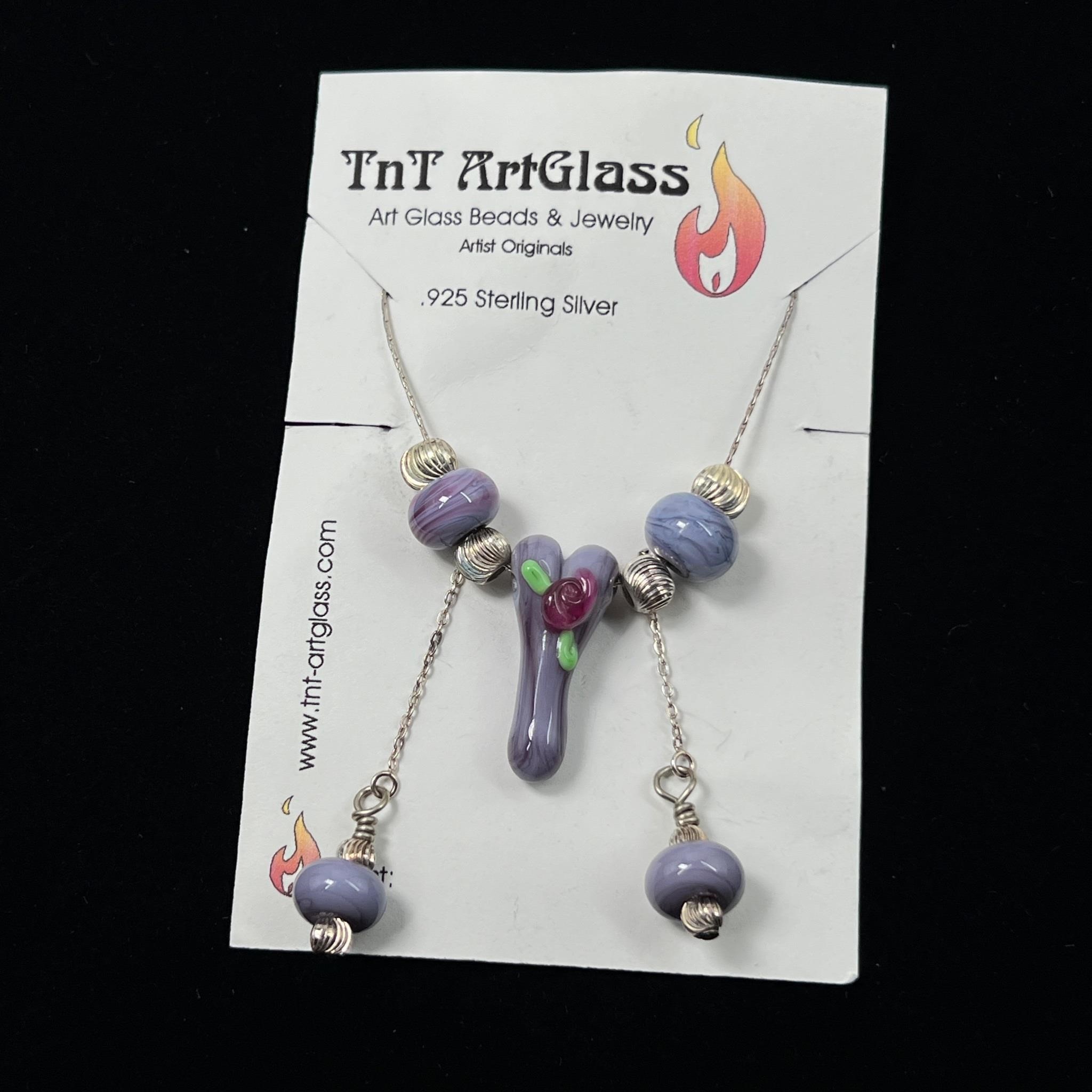 TnT Art Glass 925 Sterling Necklace and Earrings