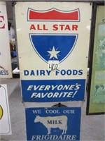 (2) Vintage Metal Signs - All Star Dairy Foods &