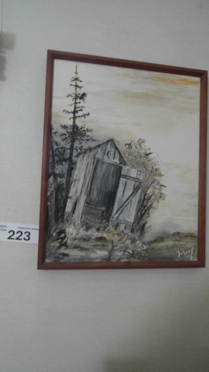 Outhouse Framed Painting signed by Johnny