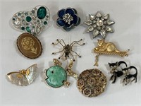 Lot of Vintage Pins Brooches Cat Fish Butterfly
