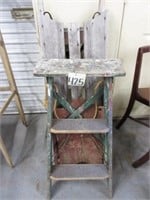 Green Painted Step Ladder & (2) Wood Sleds
